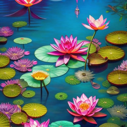 Stained Glass Lotus Flowers and Koi Fish