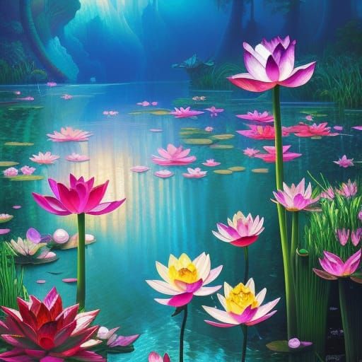 Stained Glass Lotus Flowers and Koi Fish