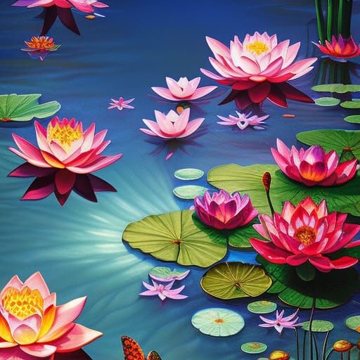 Stained Glass Lotus Flowers and Koi Fish