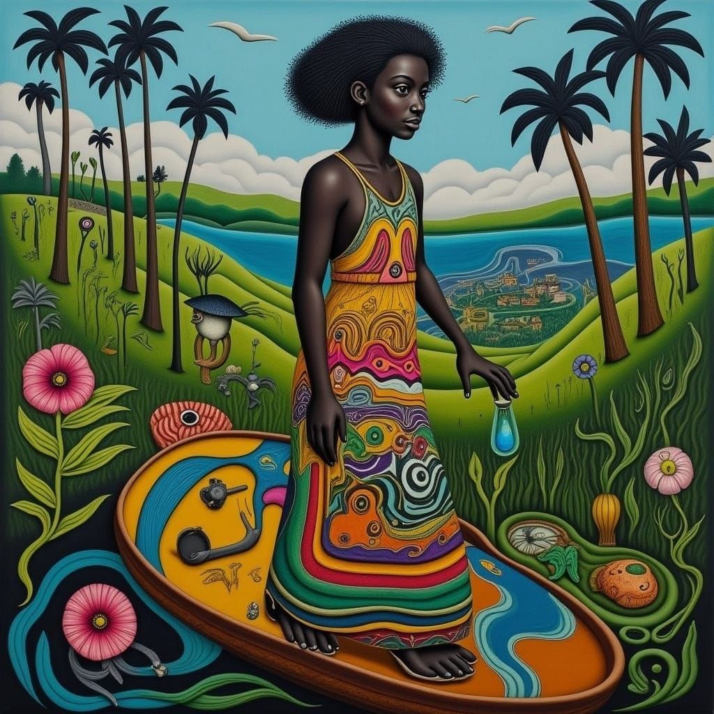 Vibrant Jamaican Woman in Afro-Caribbean Folk Art