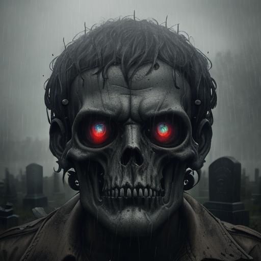 Chrome Steam Spiders in Rainy Graveyard Portrait