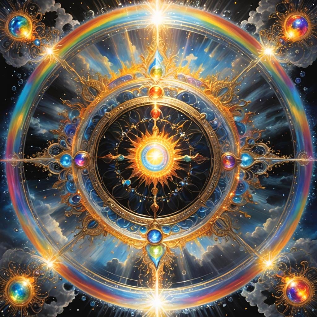 Opalescent Divine Being Lounging on Cloud in Sky