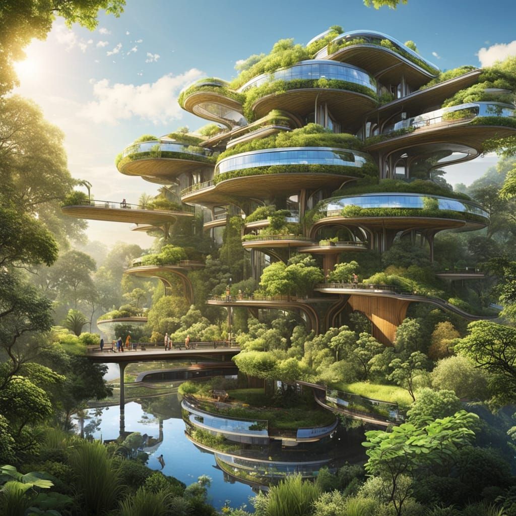 Surreal Solarpunk Utopia Unites Nature and Technology