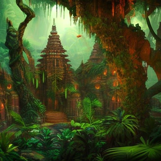 Detailed Jungle Temple Matte Painting in 8k