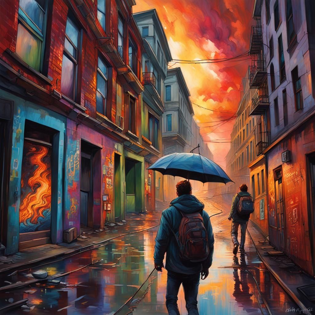 Dystopian Cityscape under Stormy Skies in Hyperrealism