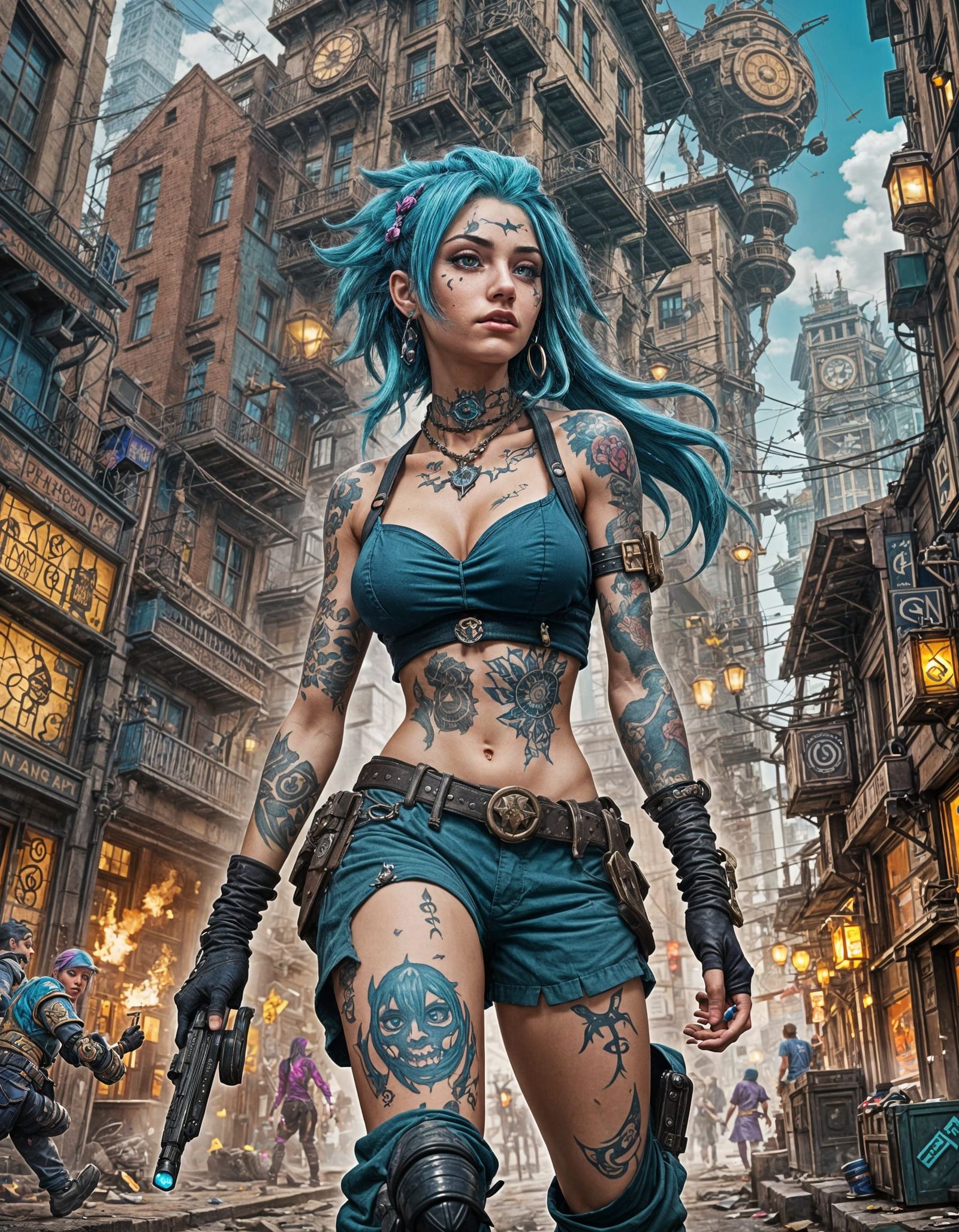 Jinx from Arcane in Piltover: High-Resolution Concept Art
