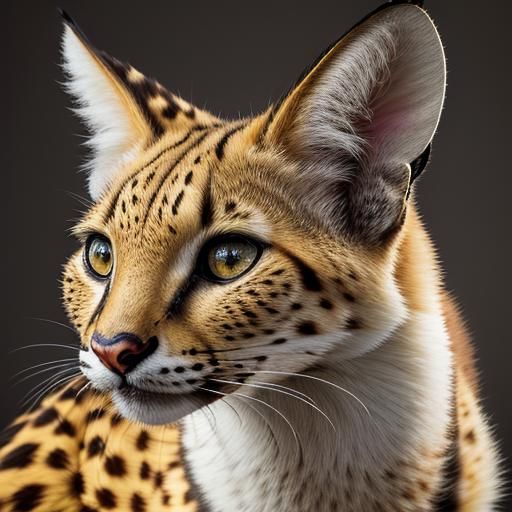 Hyper-Realistic Serval Portrait with Piercing Gaze