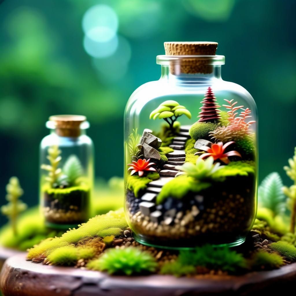 Miniature Terrarium in a Bottle: Detailed Digital Art