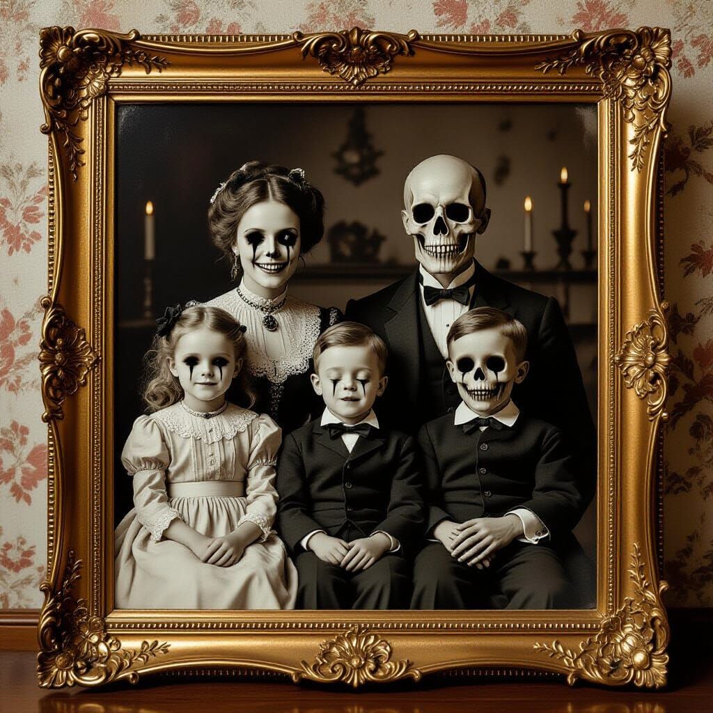 Disturbing Victorian Family Portrait with Uncanny Realism
