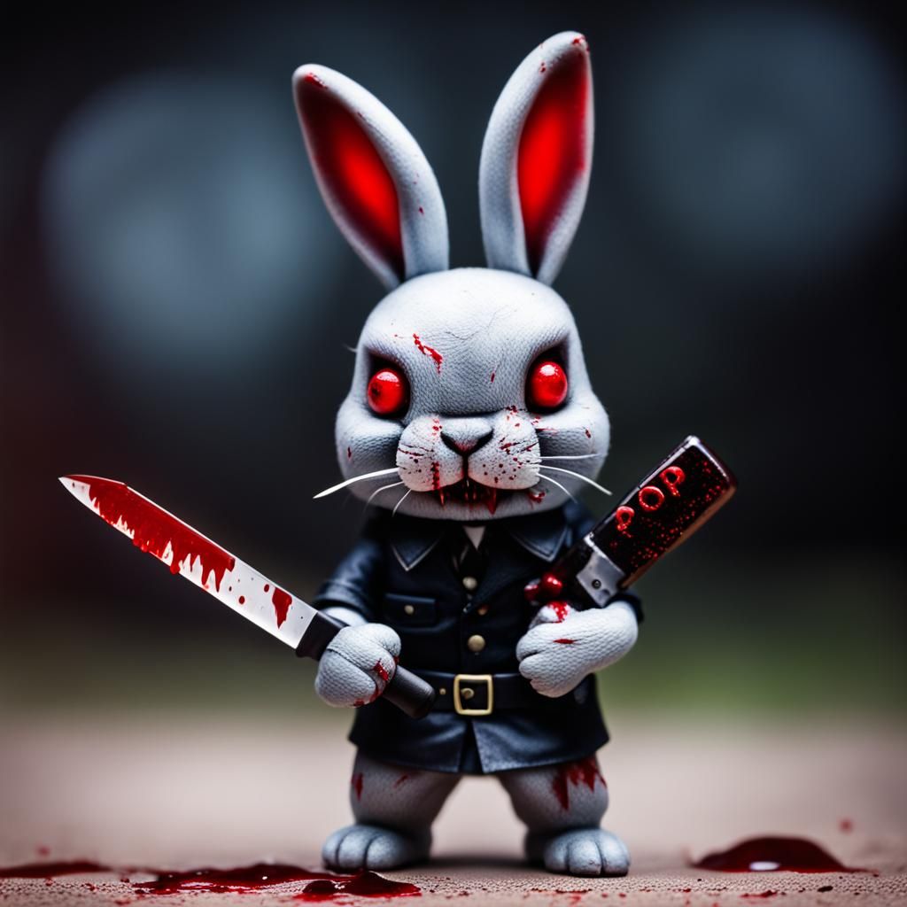 Menacing Red-Eyed Bunny with Knife
