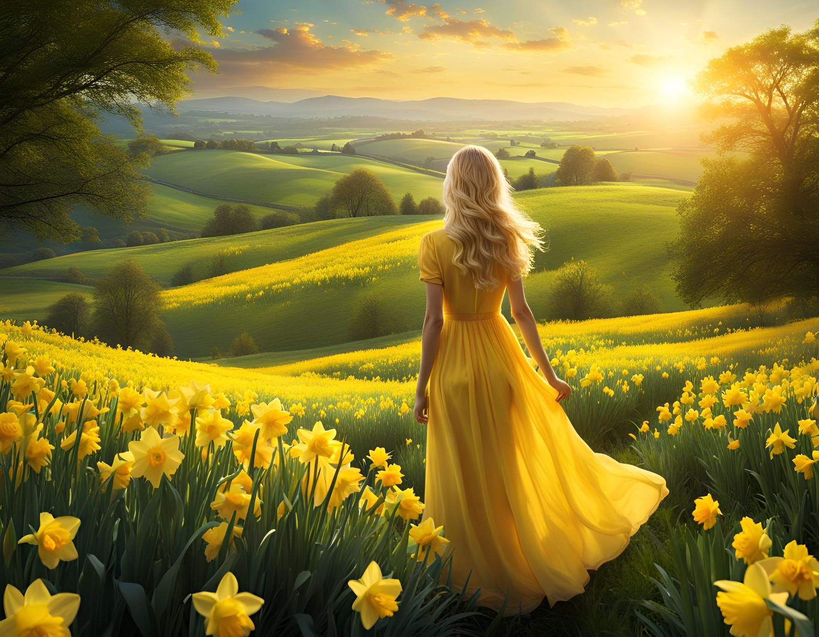 Girl in Field of Flowers: Ethereal Matte Painting