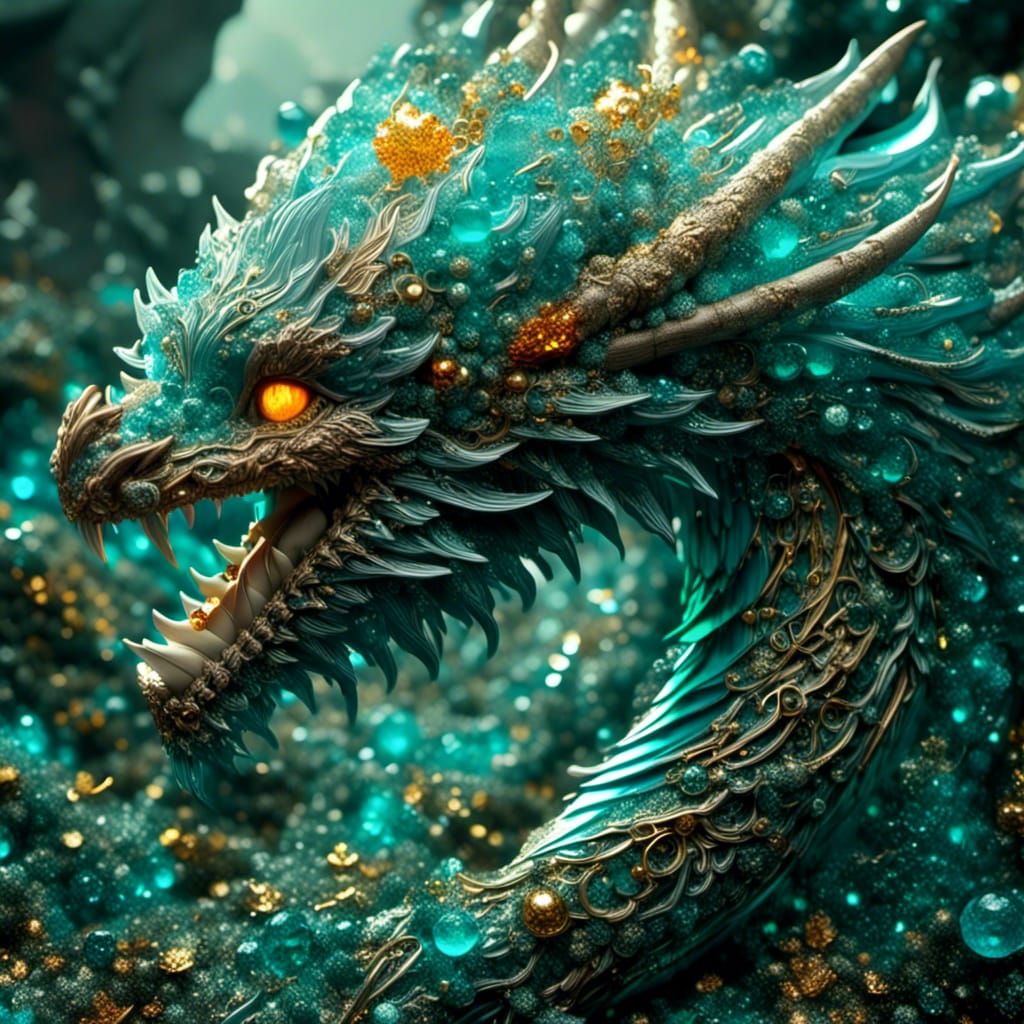 Dragon with Amber Eyes and Fractal Details