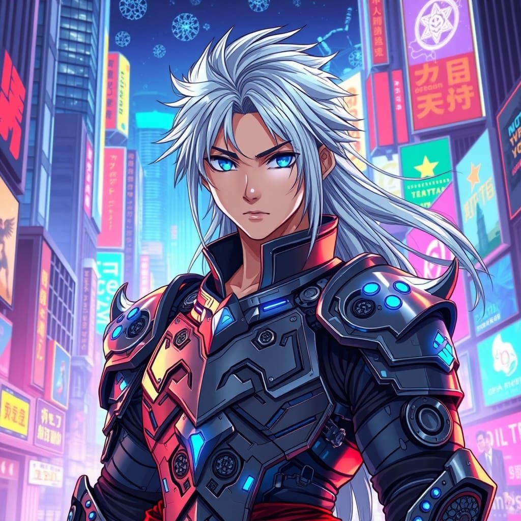 Cyberpunk Samurai Warrior in Neon City