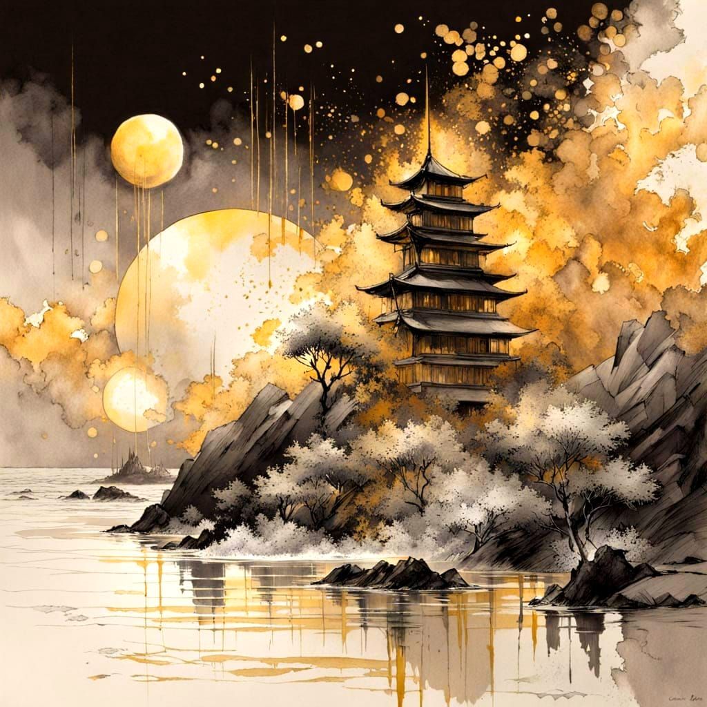 Goldpunk Superman Iron Man Hybrid in Sunny Seaside Landscape