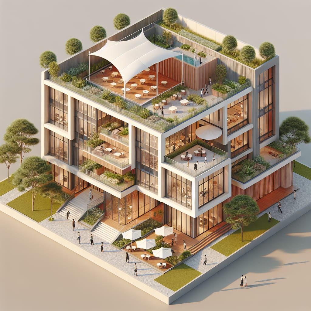 Modern Cultural Center Architectural Illustration