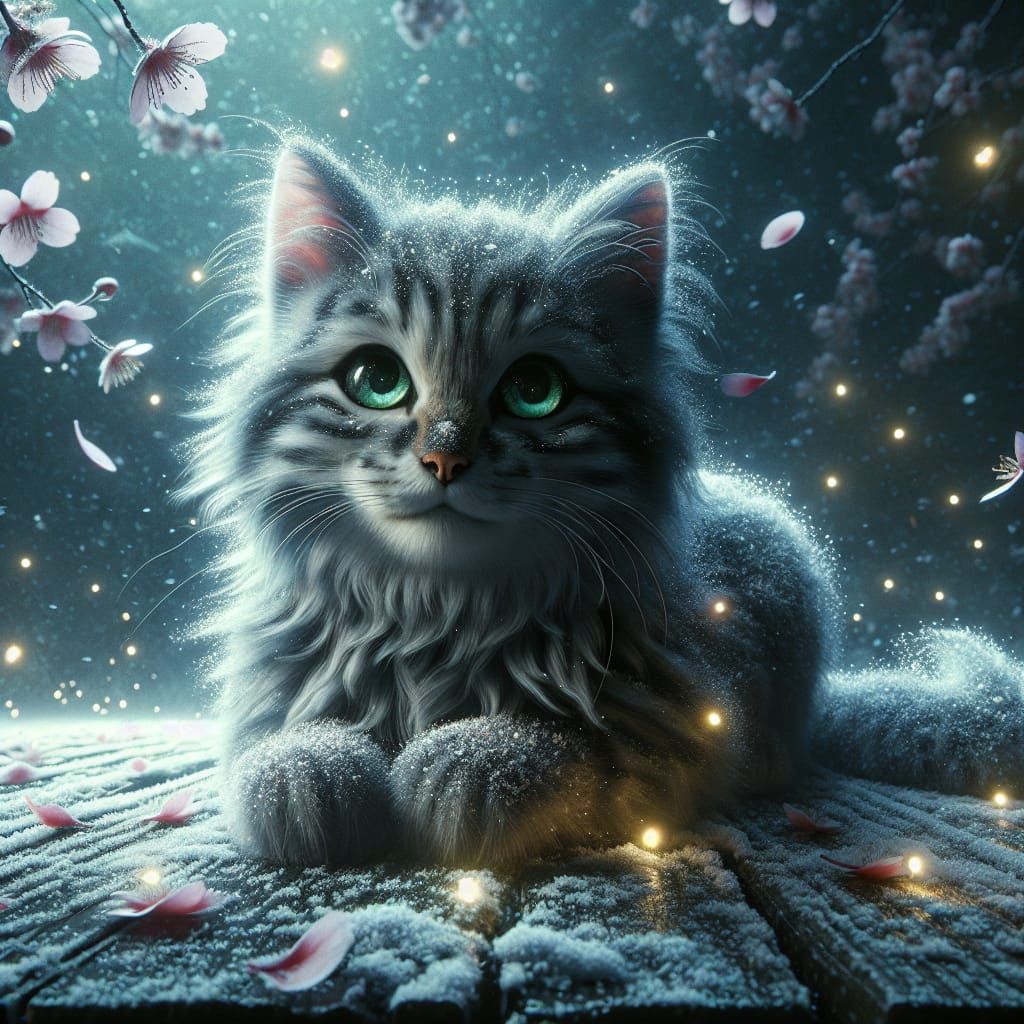 Hyper-Realistic Kitten in Snowy Landscape