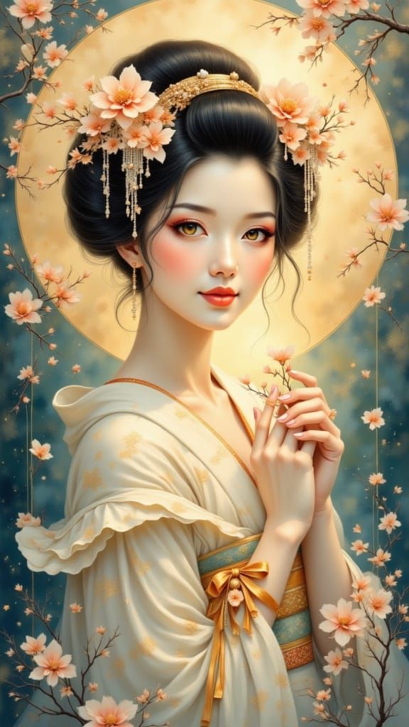 Serene Japanese Goddess in Ethereal Light