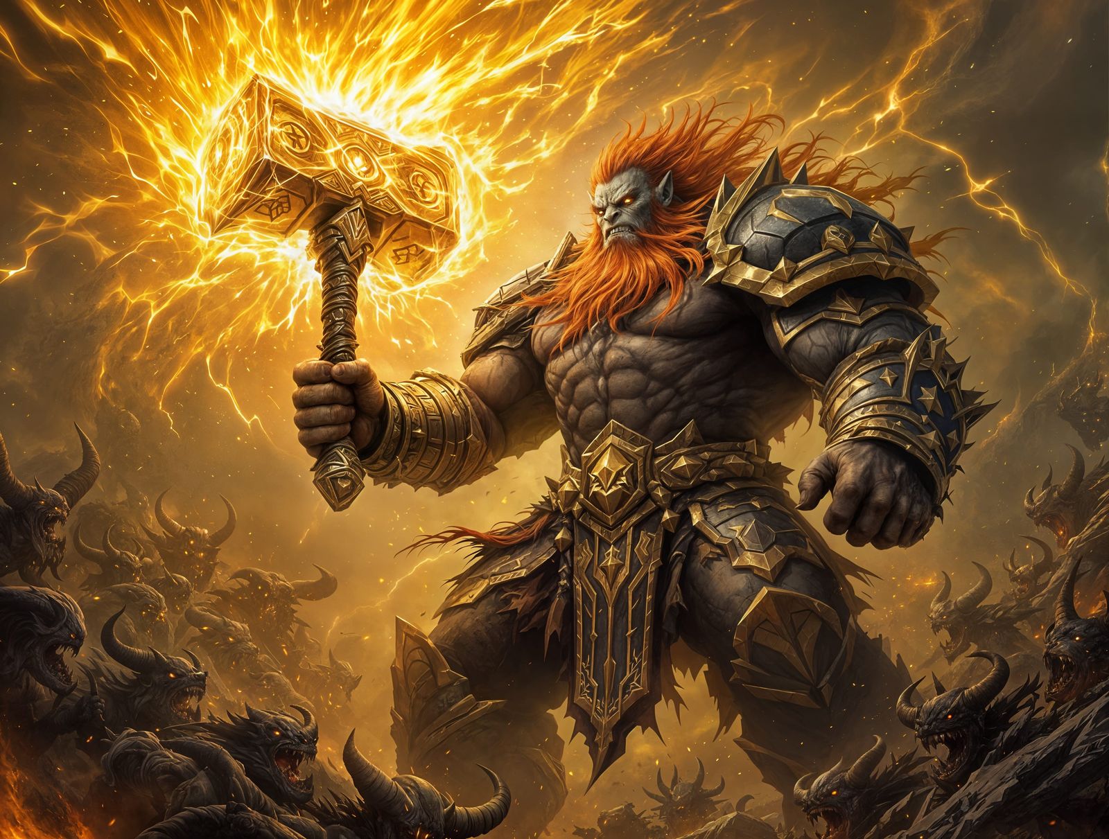 Epic Orc Warrior Unleashes Golden Fury in Cosmic Battle