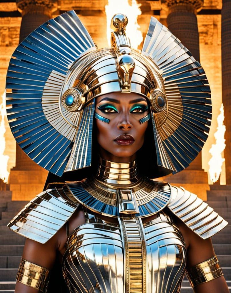 Futuristic Cleopatra in Sci-Fi Egyptian Temple