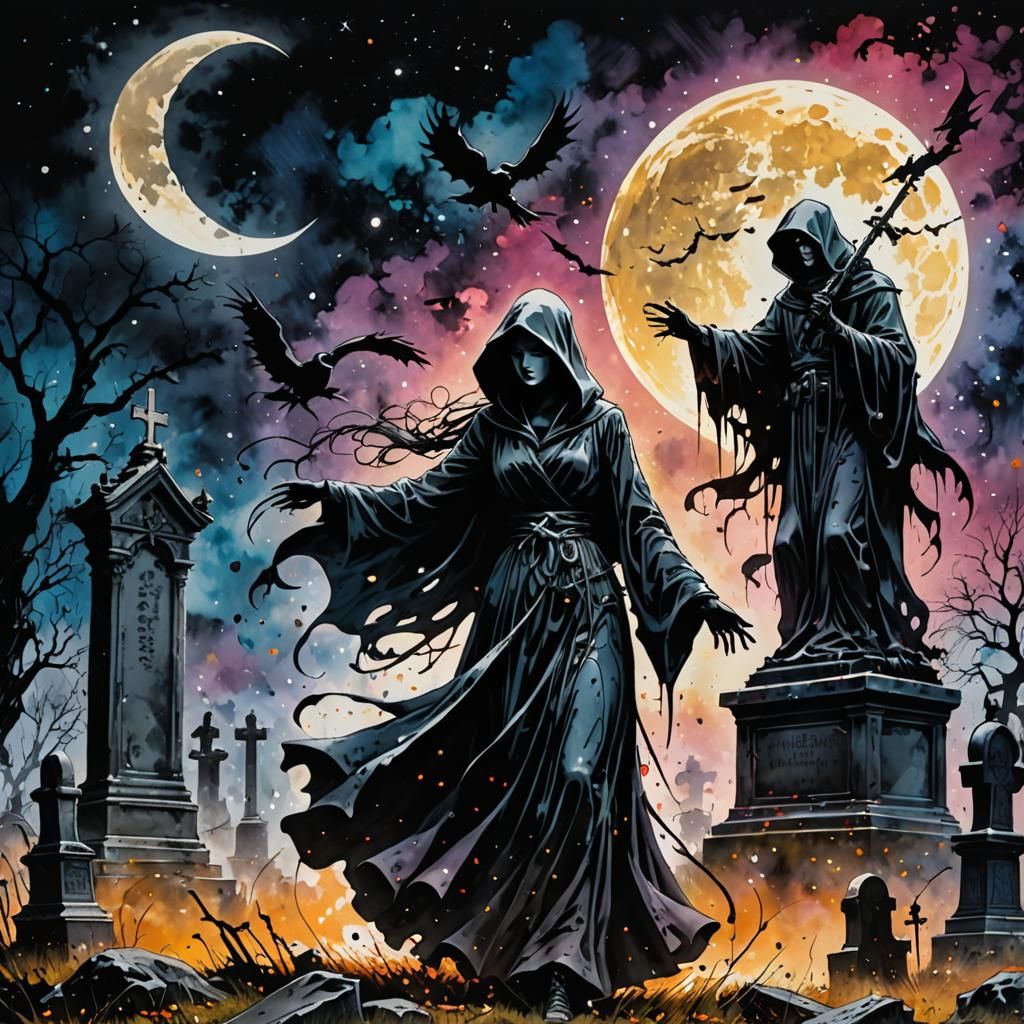 Graveyard Dance: Ink Splatter Horror Art