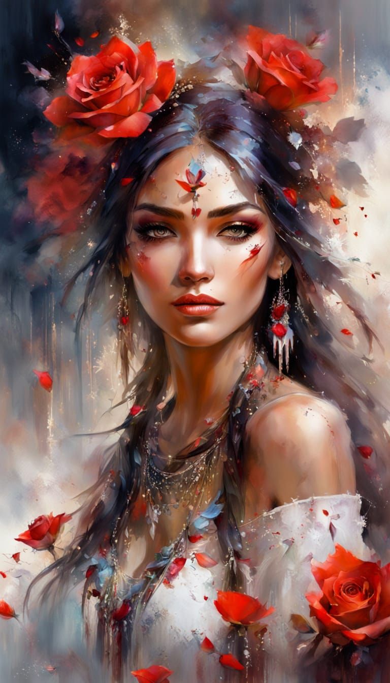 Portrait of Native American Woman with Roses