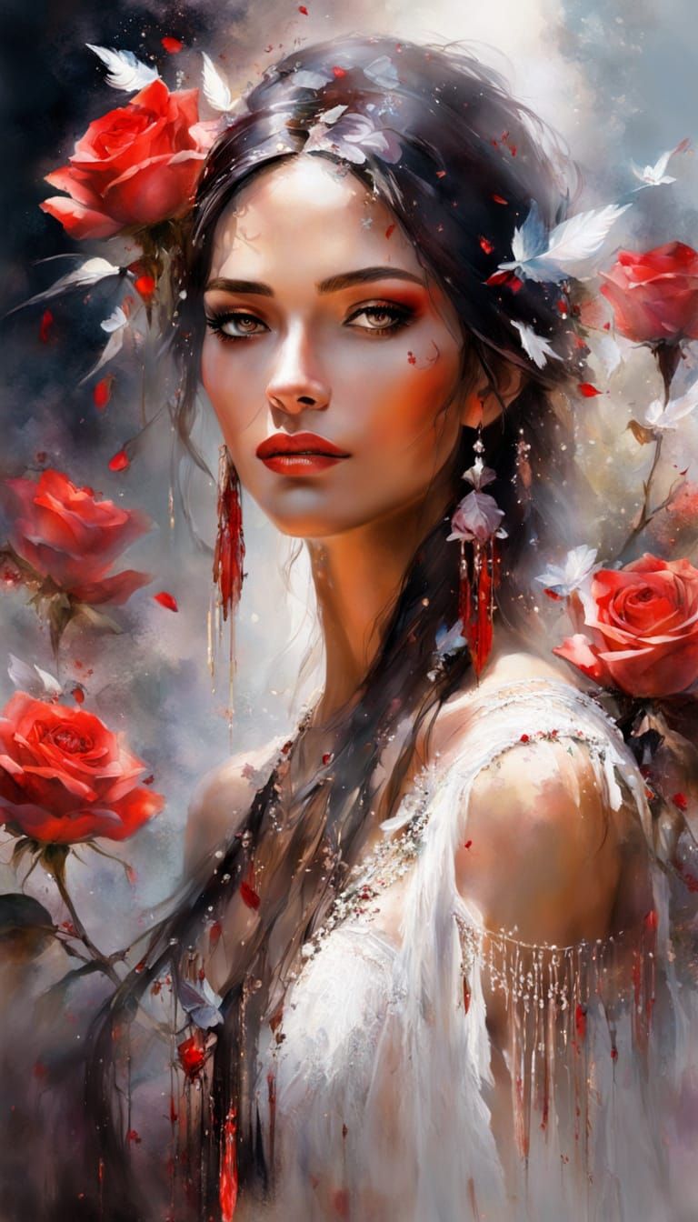 Native American Woman with Magical Roses