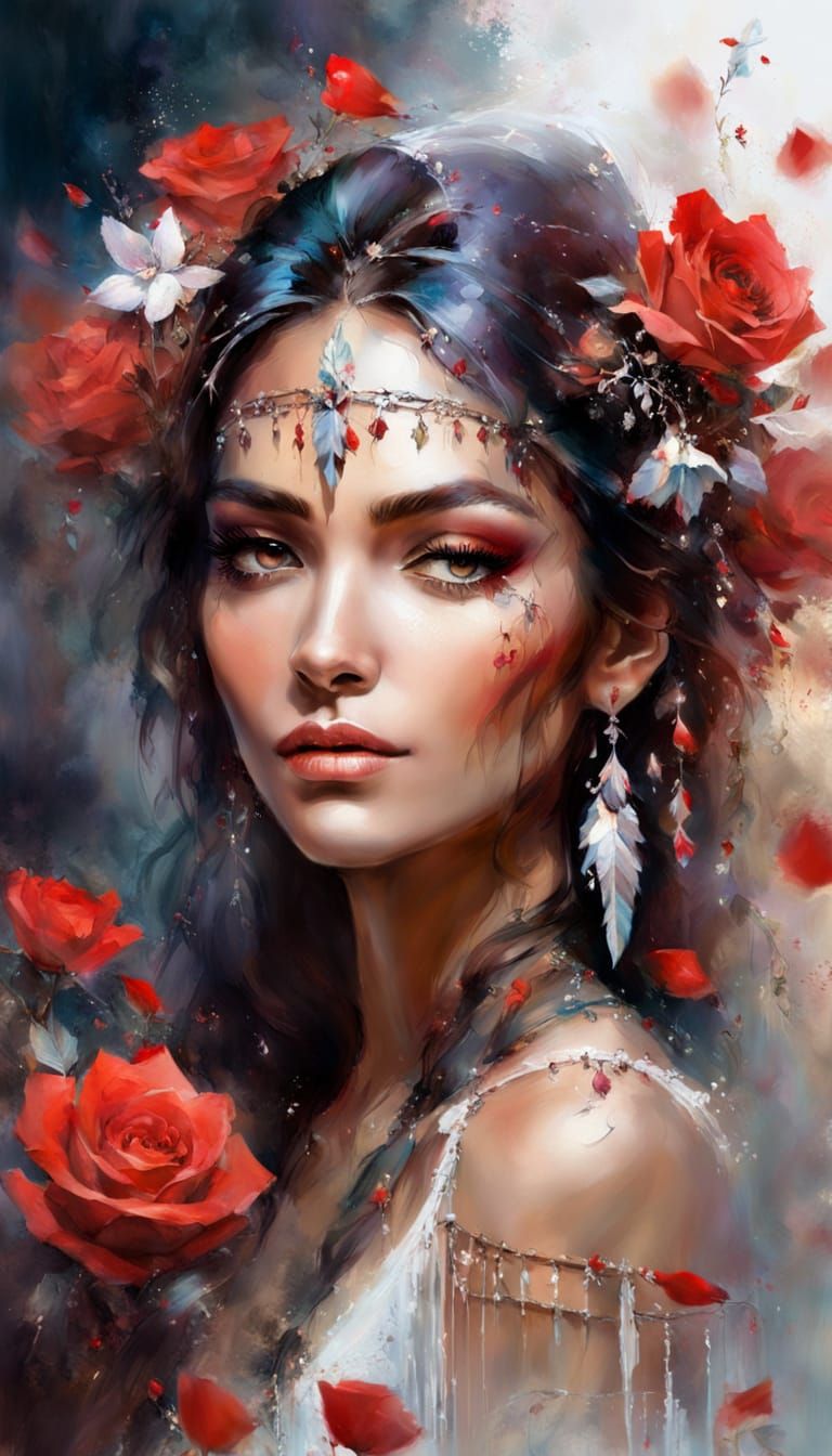 Native American Woman with Magical Roses