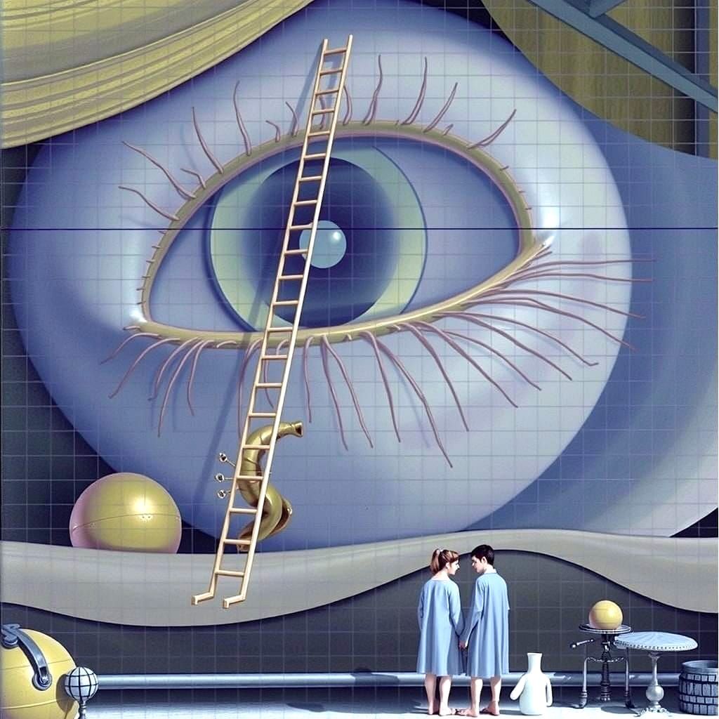 Minimalist Eye Ascended by a Simple Ladder