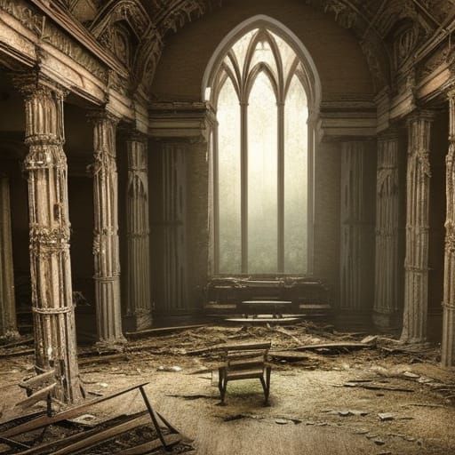 Abandoned Church Interior in Ruins