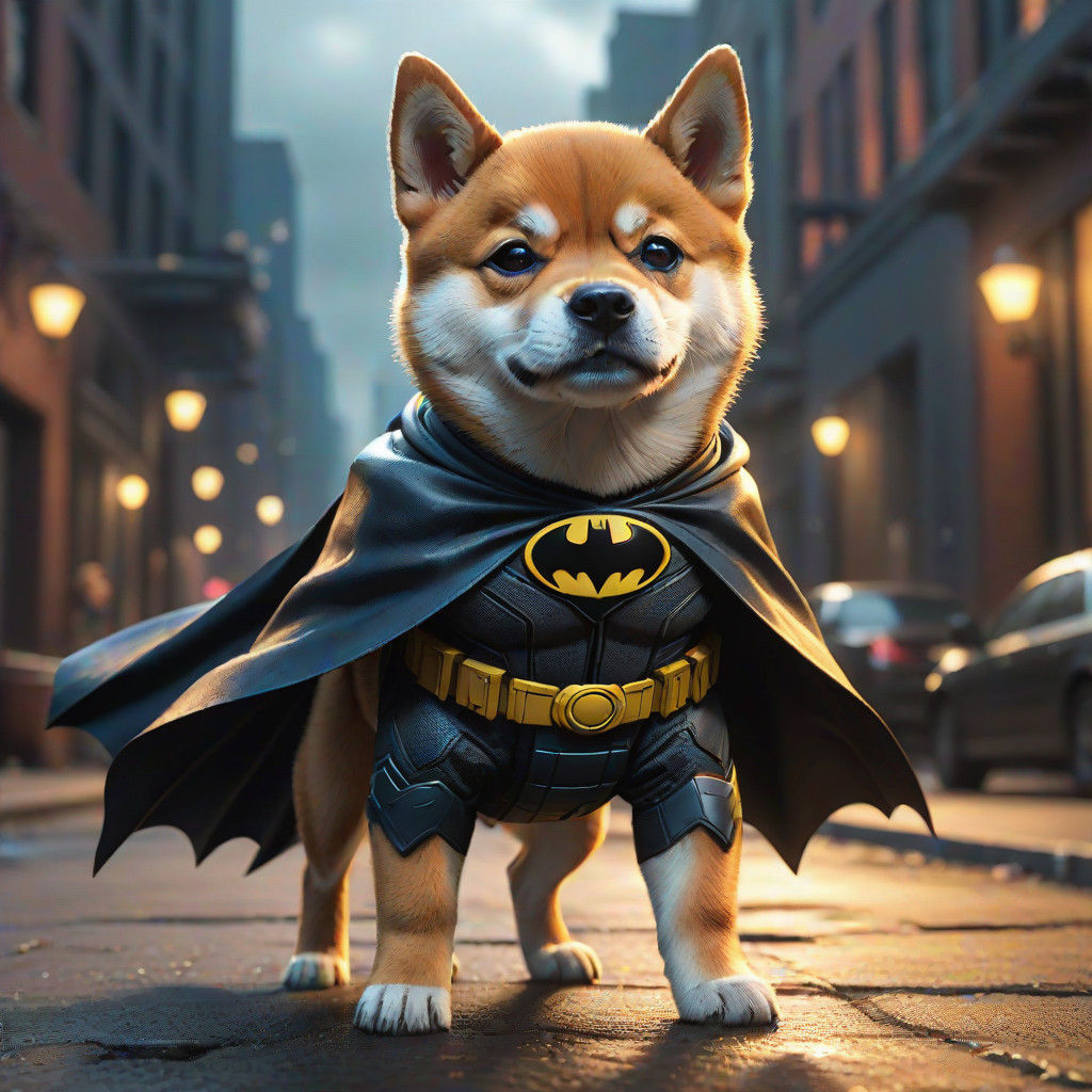 Majestic Shiba Inu Puppy Stands Strong as Batman