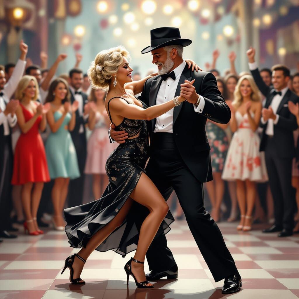 Elderly Couple's Salsa Dance Performance in Photorealistic S...