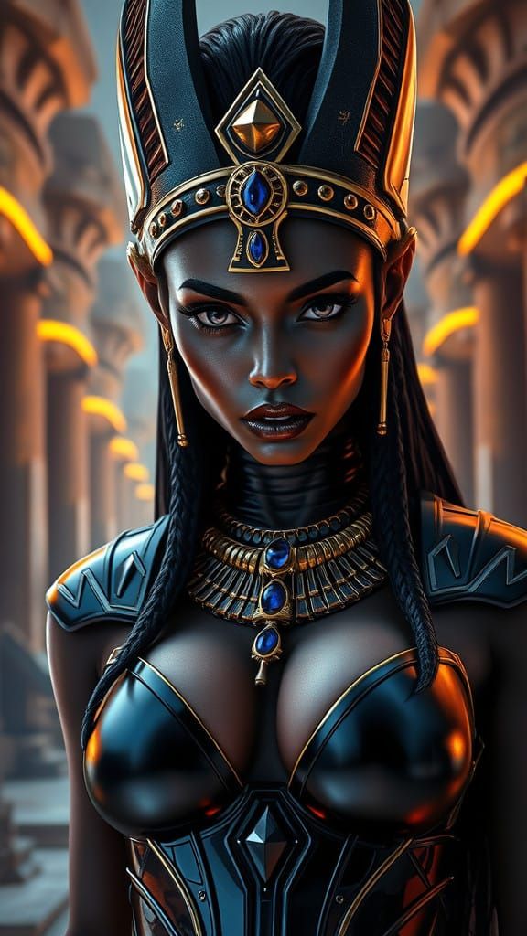 Cyberpunk Anubis Sorceress in Futuristic Egyptian Chic