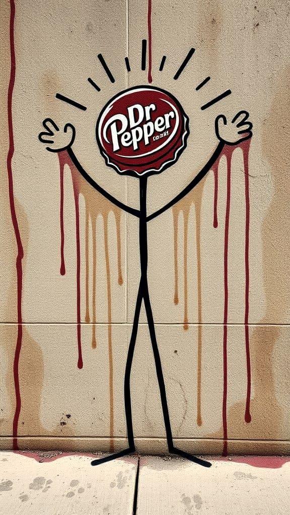 Dr. Pepper Stick Figure Graffiti Art on Concrete