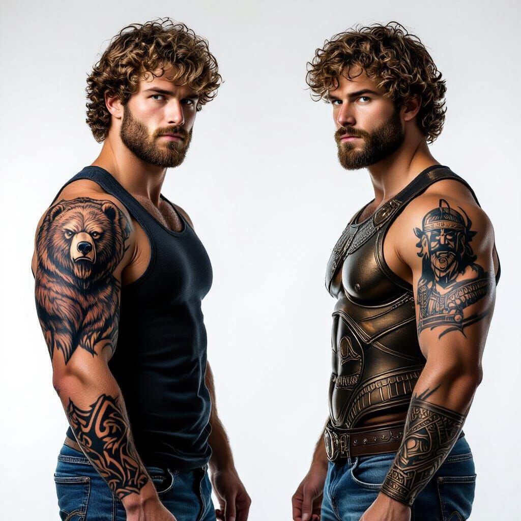 Muscular Man with Detailed Tattoos in Cinematic Portrait