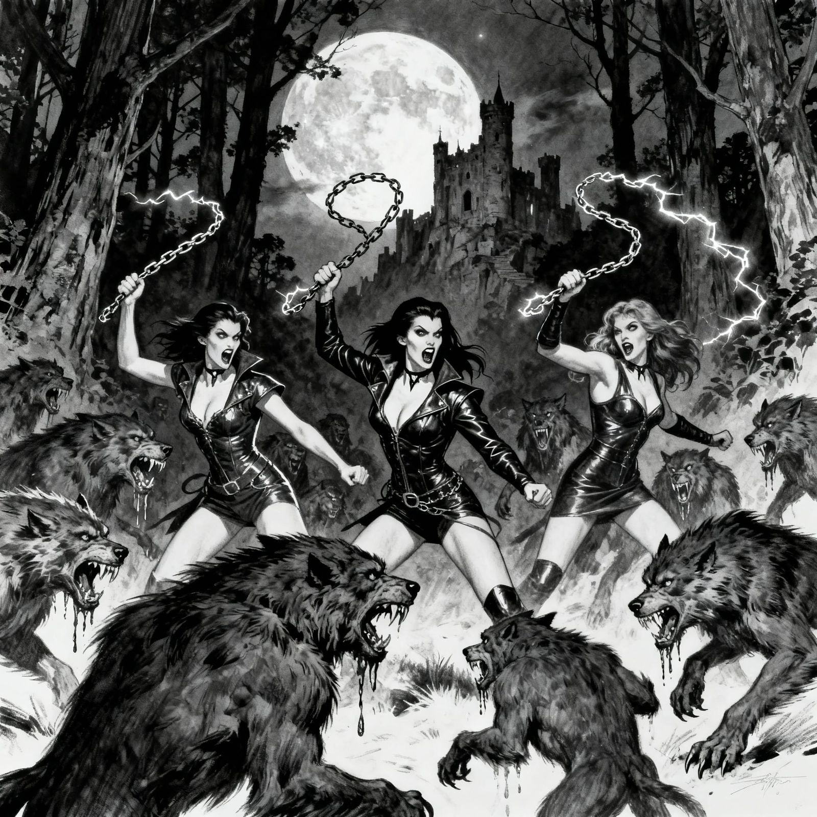 Vampire Battle with Chain Whips vs Werewolves