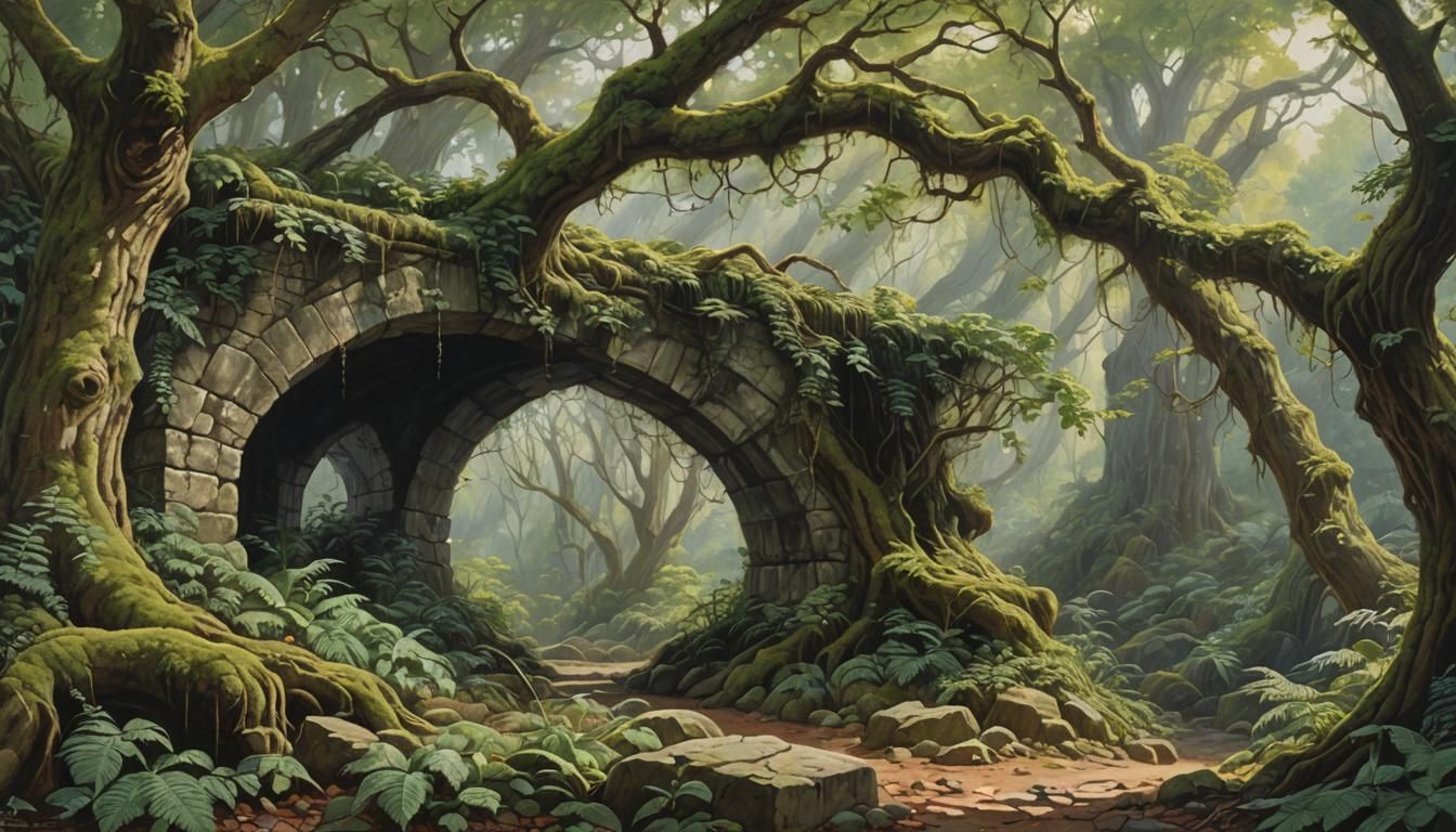 Tree Growing Over Archway in Gnarled Forest