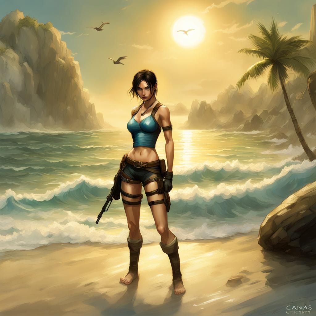 Lara Croft and Ada Wong on Sun-Kissed Beach