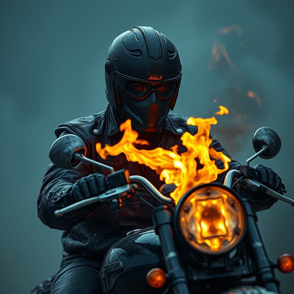 Hell Rider in Fiery Landscape: Horror Realism