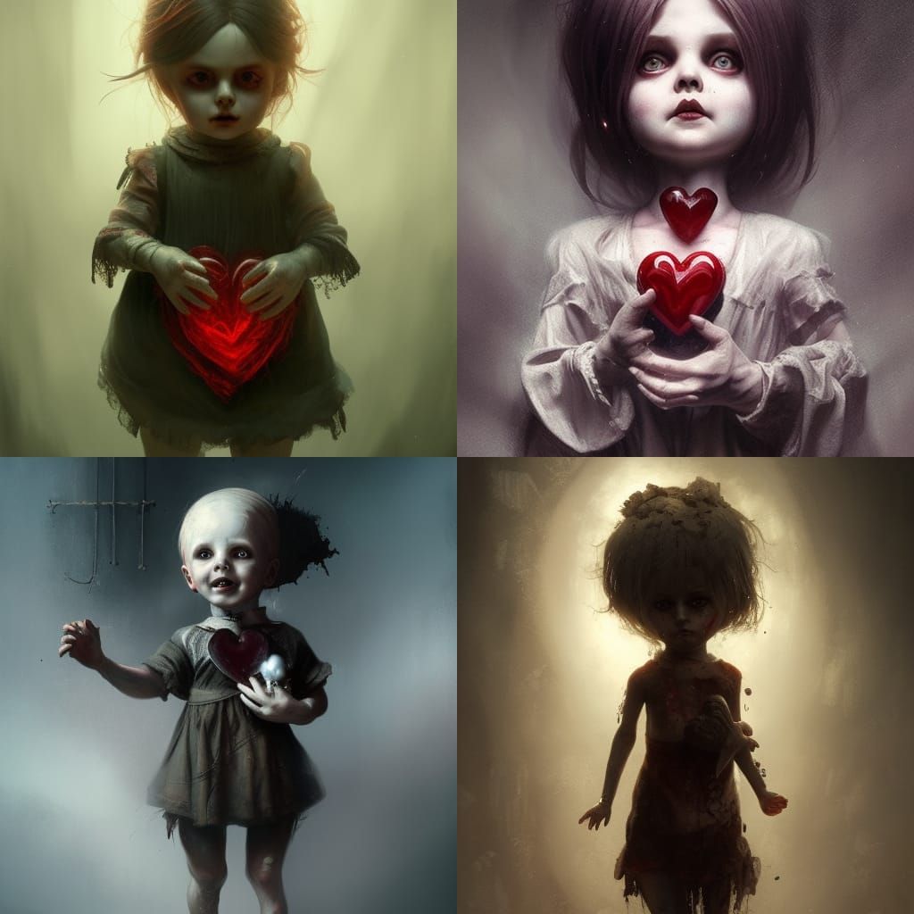 Creepy Doll Holding Heart: Dark Fantasy Art