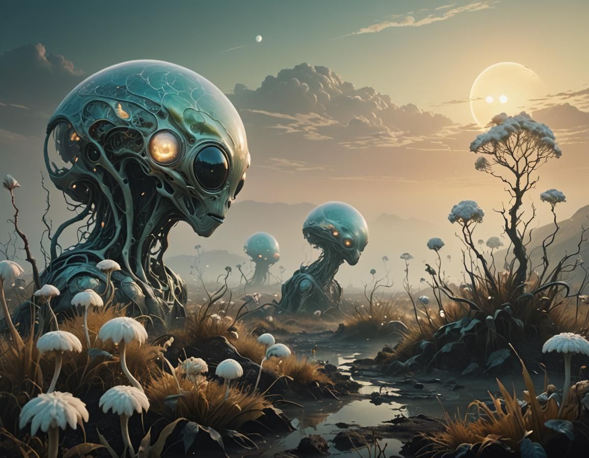 Ethereal Alien Landscape with Bioluminescent Flora
