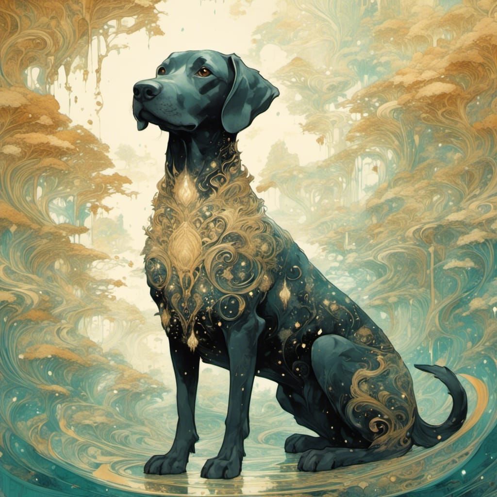 Elegant Dog Illustration in Watercolor Splash Style