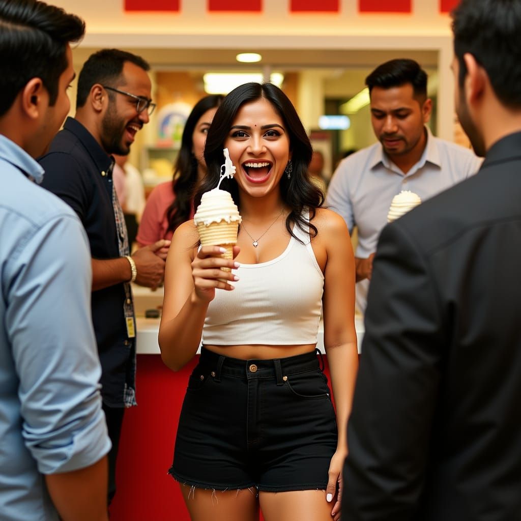 Captivating Indian Woman with Melting Ice Cream