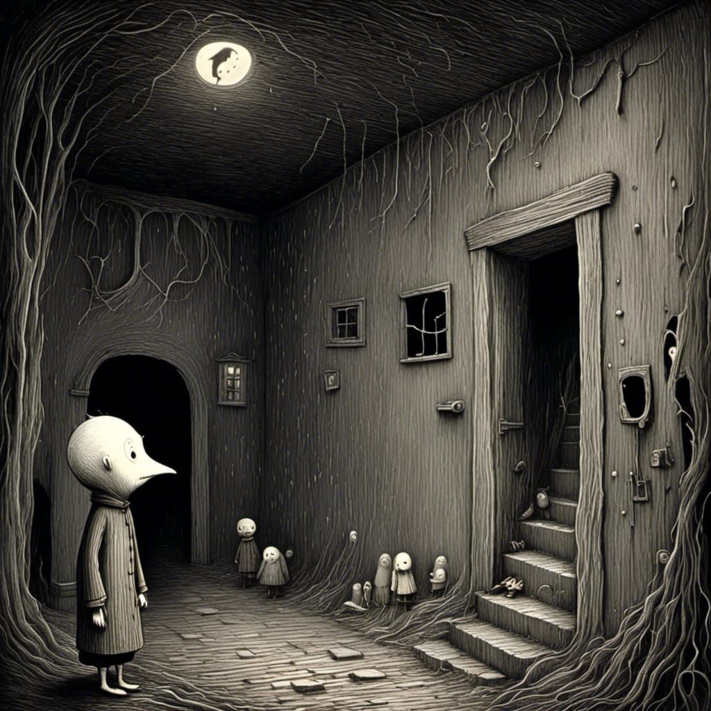 Eerie Dark Banekin in Abandoned Basement: Weirdcore Art