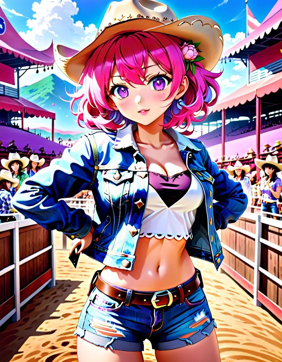 Anime Cowgirl at the Rodeo in Manga Style