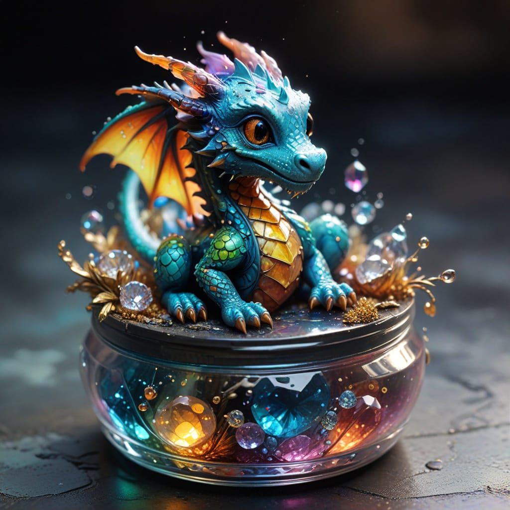 Whimsical Graffiti Baby Dragon in Crystal Jewelry Box