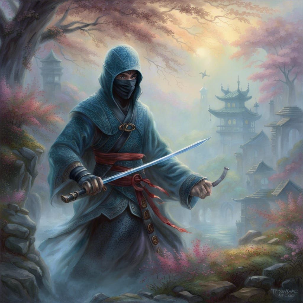 Ninja Spy in Ethereal Fantasy Landscape