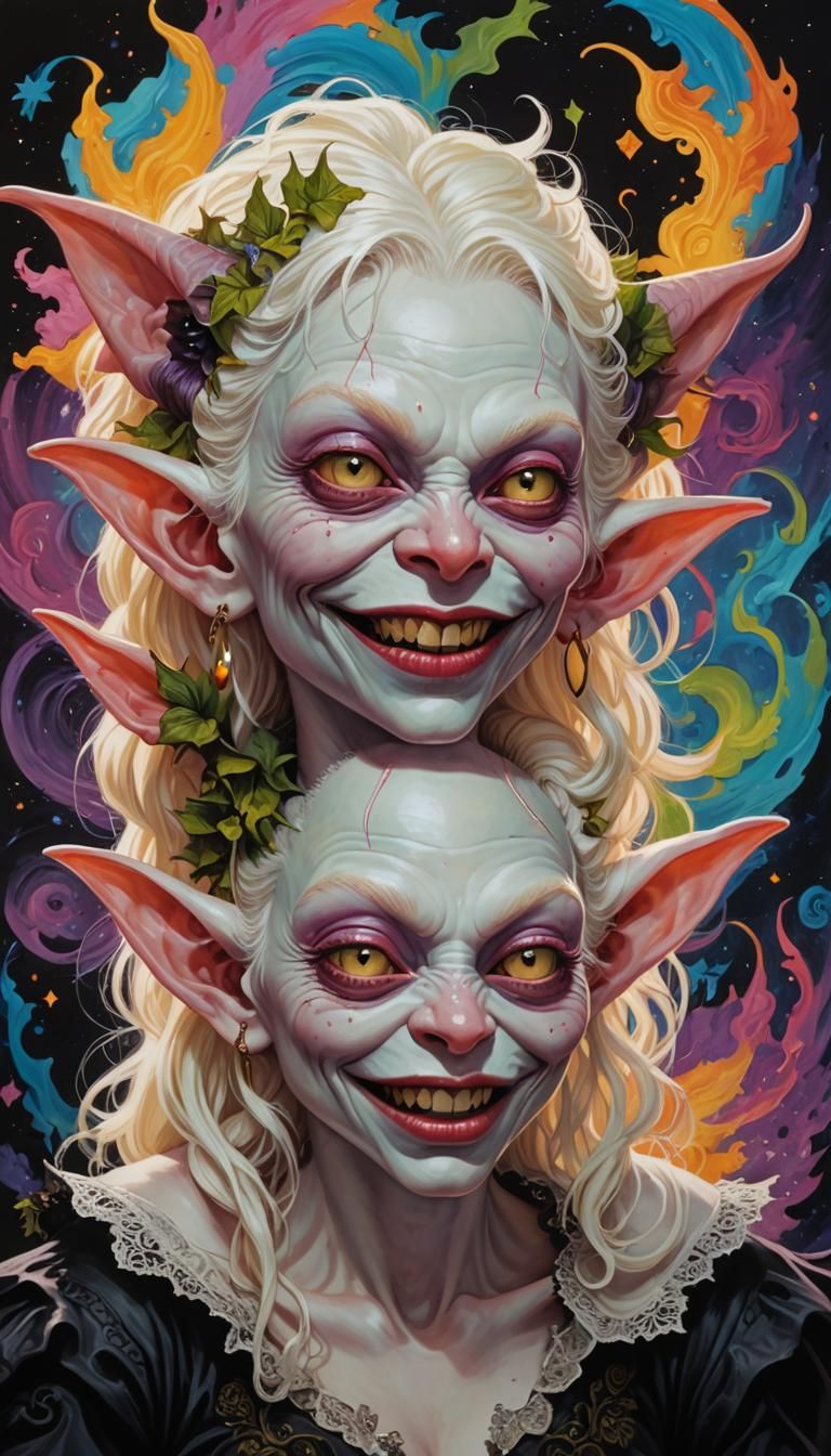 Gothic Goblin Woman Portrait in Dreamy Oil Style