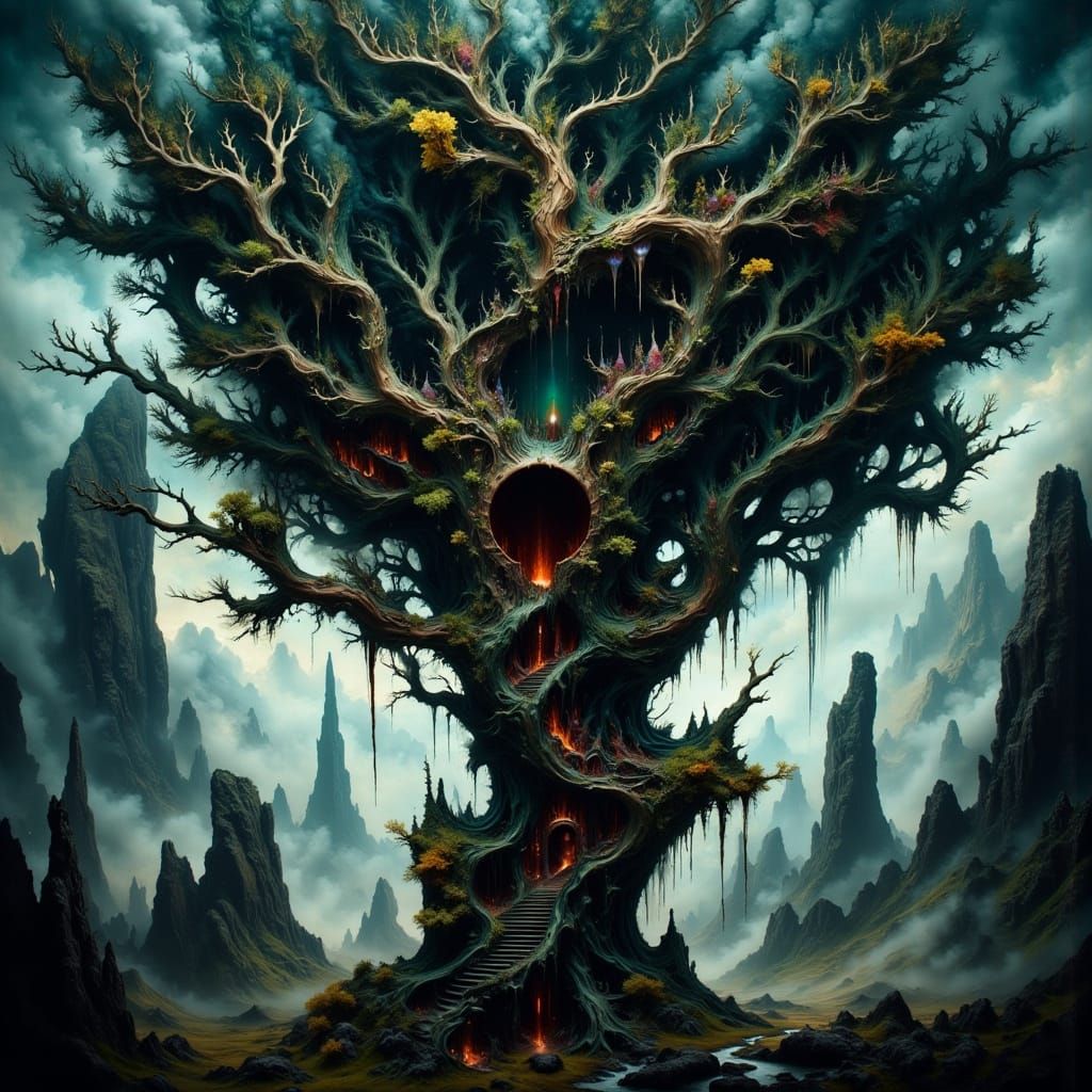 Surrealist Tree City in Macabre Hyperkraximalismus