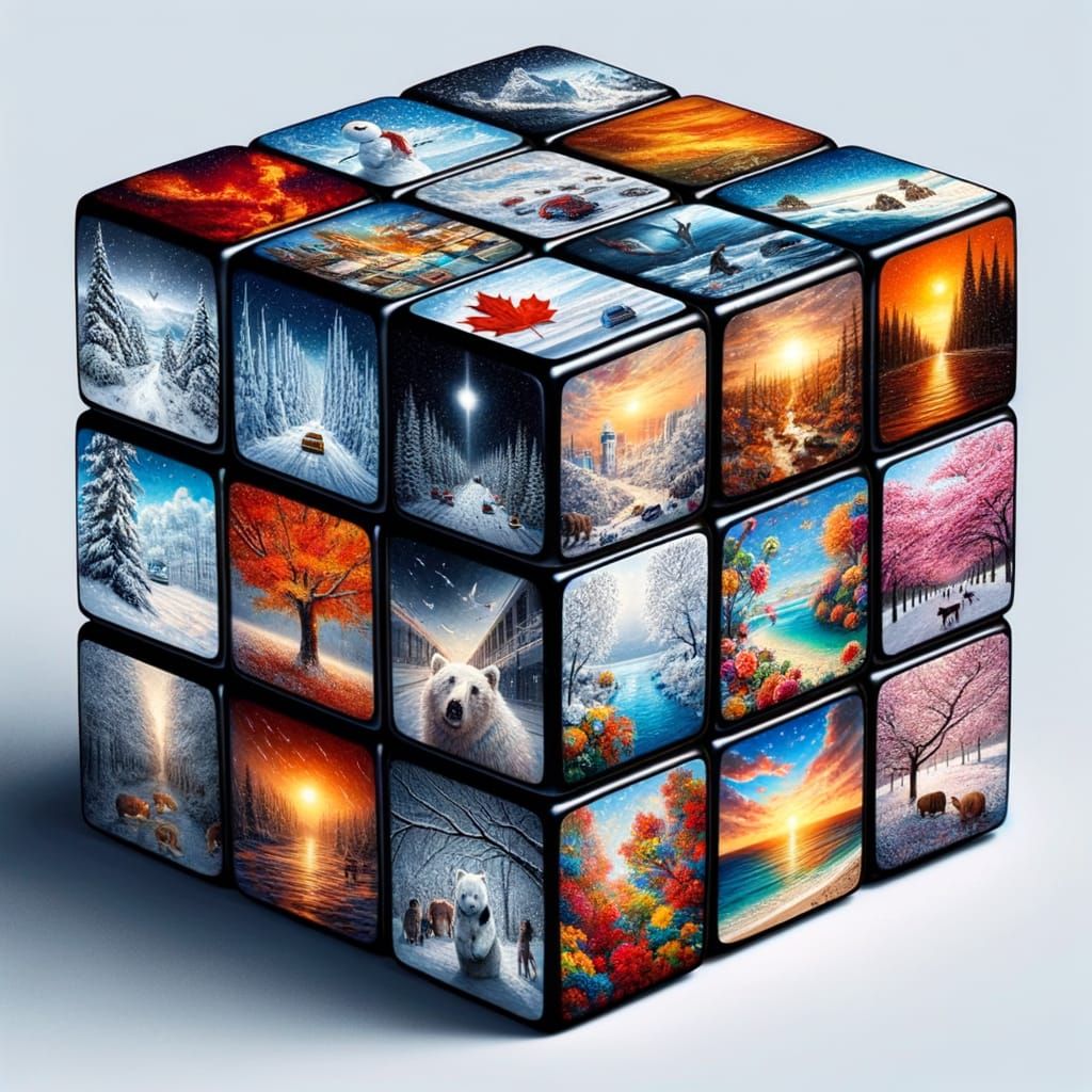 Surreal Seasonal Rubik's Cube: Global Landscapes