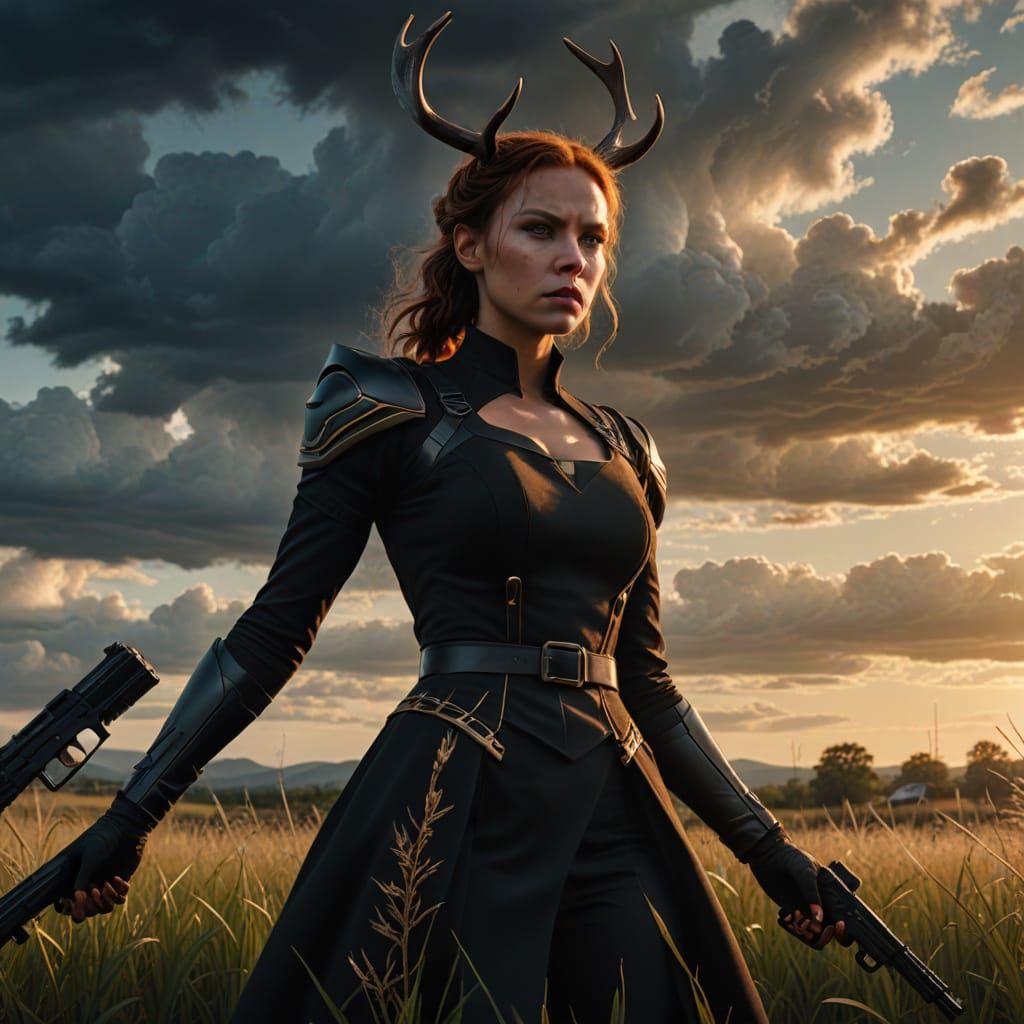 Deer as Black Widow Grabbing Guns